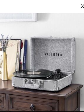 Victrola Portable Turntable in Gray Fabric Finish